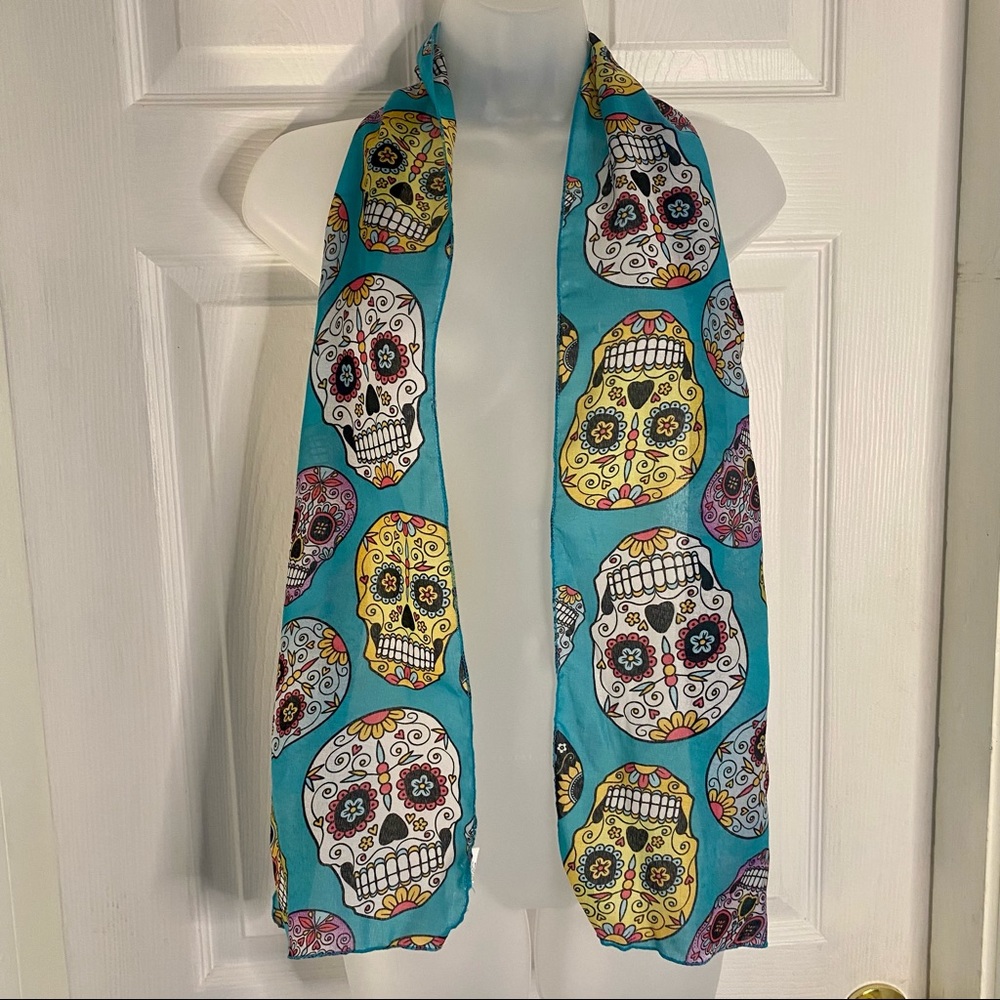 Turquoise Light weight Sugar Skull, Day of the Dead Scarf